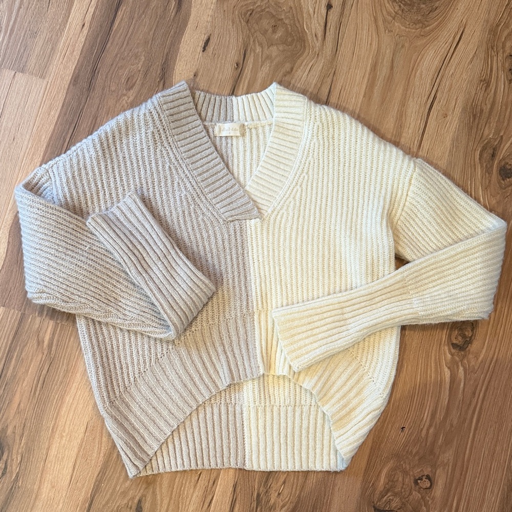 Altar'd State V-Neck Sweater in Cream and Tan